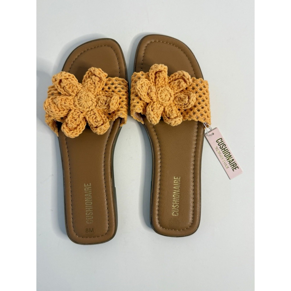 Cushionaire Gemma Women's Slide Sandals Size 8 M Orange Crochet Flower NWT